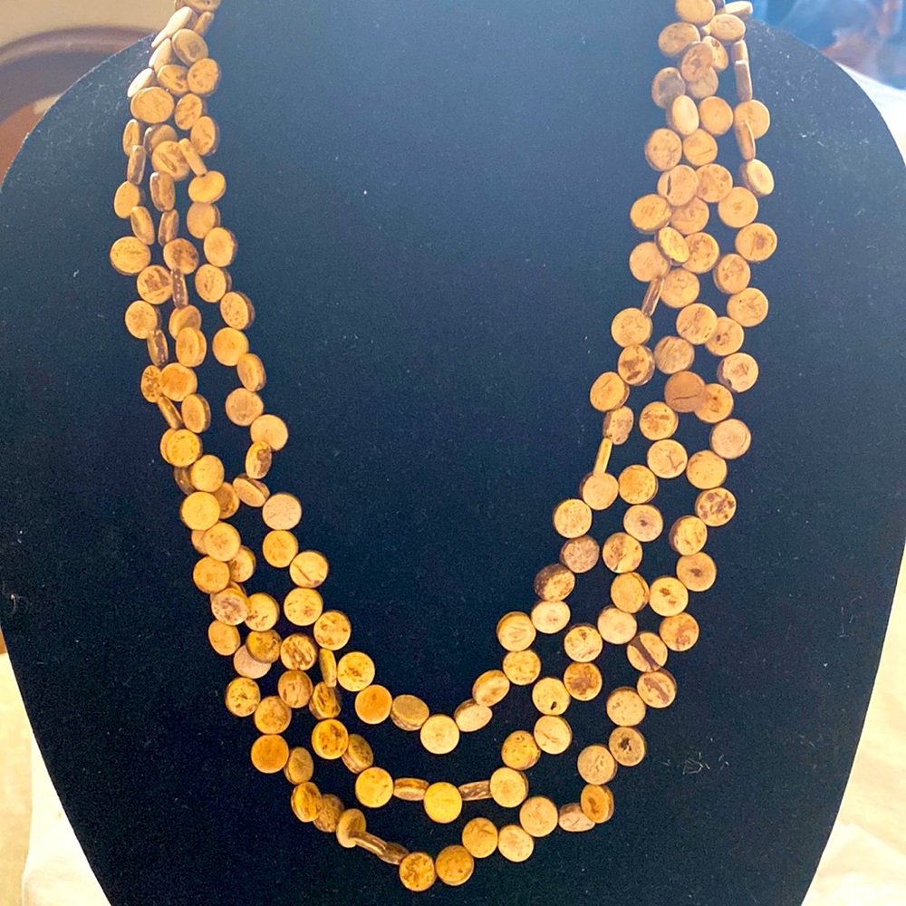 NWOT. African 3 strands wooden beads necklace.